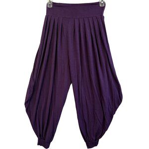 BOHO Harem Pants Purple Pleated Drop Crotch Elastic Waist Yoga Lounge S/M